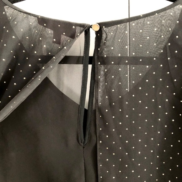 Jennifer Lopez, Layered, Chiffon, Blouse, 3/4 Sleeves, Black, Gold Dots, Size S - Picture 8 of 12